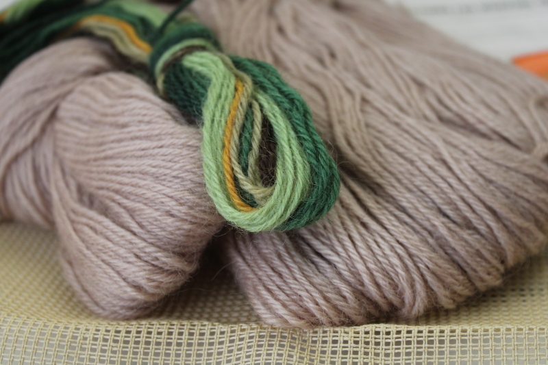 1980s vintage petit point birds needlepoint canvas panel w/ yarns