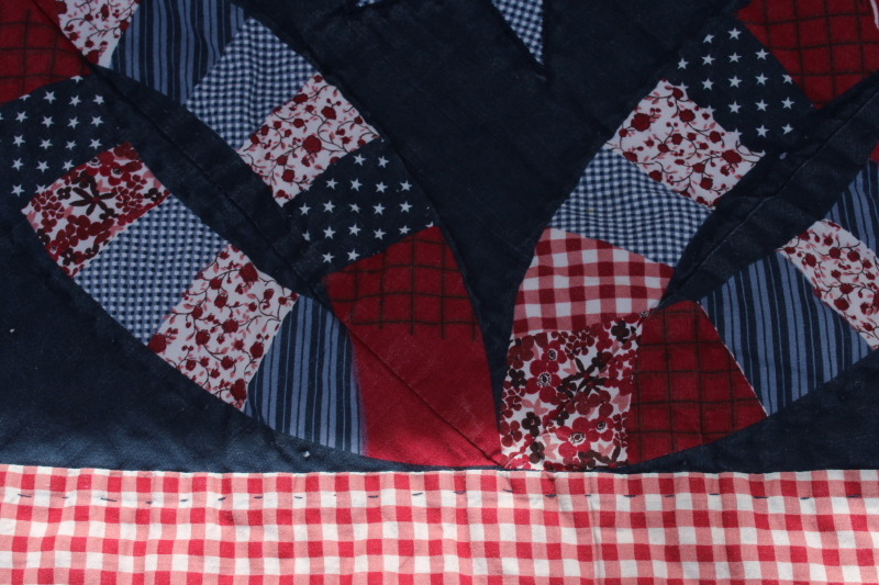 1990s vintage Americana patriotic decor quilt wall hanging, red white blue stars