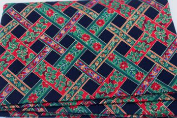 1990s vintage Christmas fabric, VIP Joan Messmore woven holiday ribbons print cotton