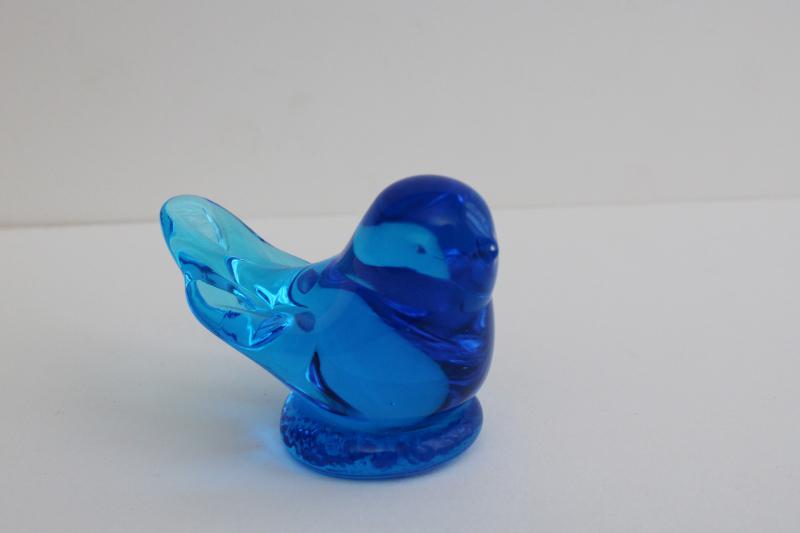 1990s vintage Leo Ward blue glass bird, bluebird of happiness figurine