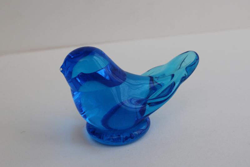 1990s vintage Leo Ward blue glass bird, bluebird of happiness figurine