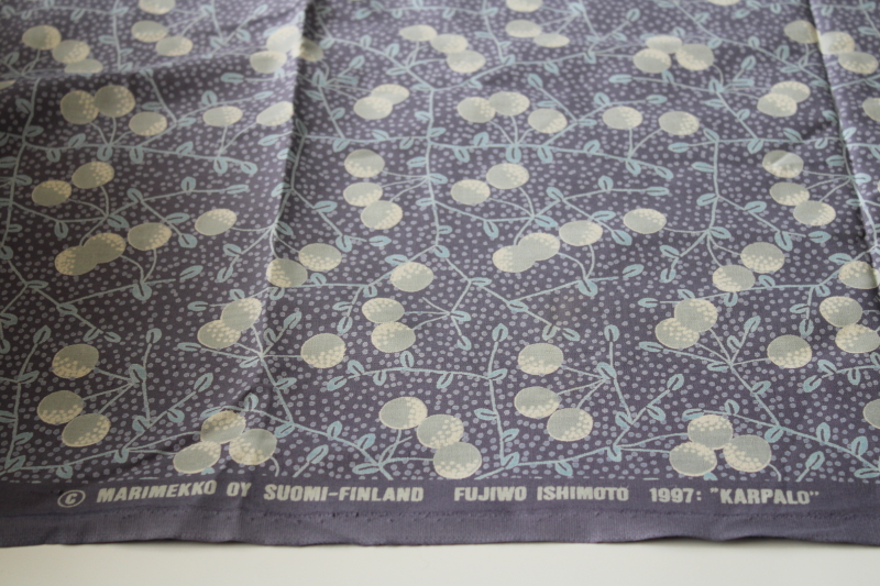 1990s vintage Marimekko printed cotton fabric Fujiwo Ishimoto print Karpalo smoke blue