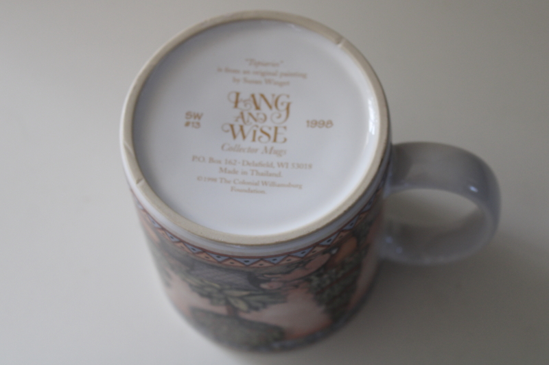 1990s vintage Susan Winget Lang  Wise ceramic mug, Topiaries print, french country style garden