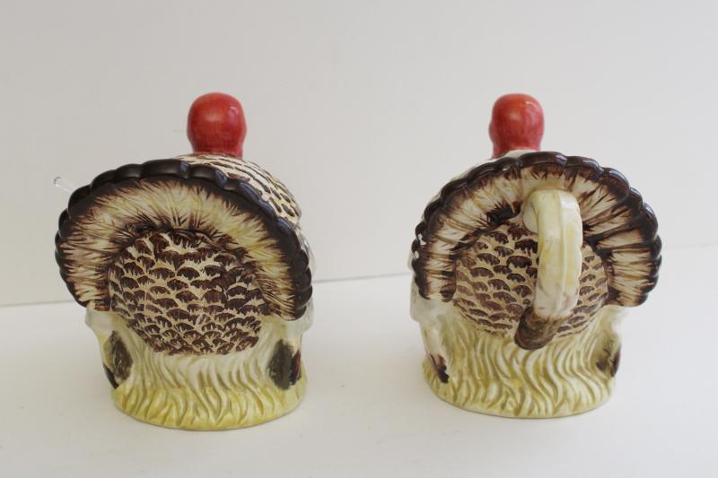 1990s vintage Thanksgiving turkeys, ceramic tom turkey cream pitcher & sugar set