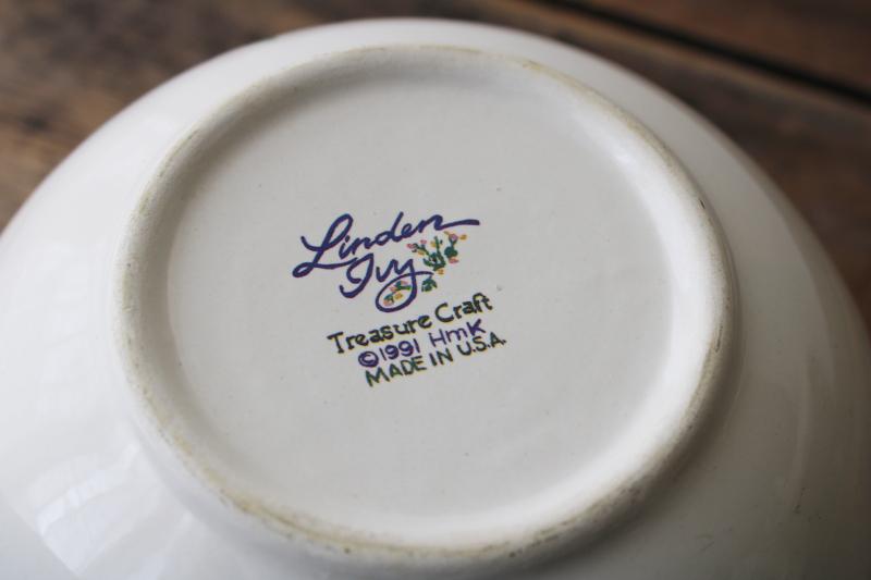 1990s vintage Treasure Craft Linden Ivy mixing bowl, floral w/ pansies or johnny jump ups