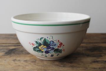1990s vintage Treasure Craft Linden Ivy mixing bowl, floral w/ pansies or johnny jump ups