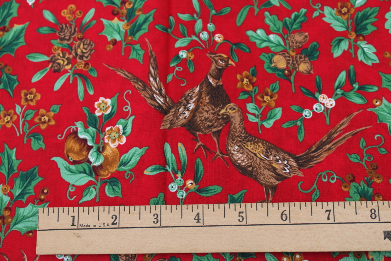 1990s vintage VIP Cranston cotton fabric Christmas print birds animals ...