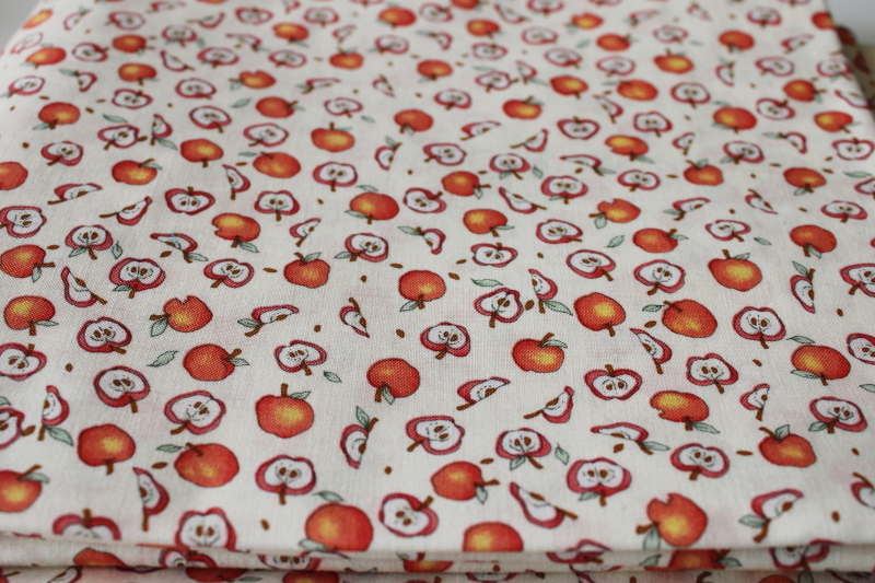 1990s vintage cotton fabric, whimsical apples  apple cores print