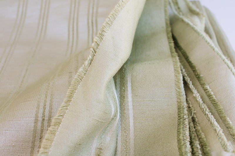 1990s vintage decorator fabric, sage green w/ satiny finish tone on tone stripe