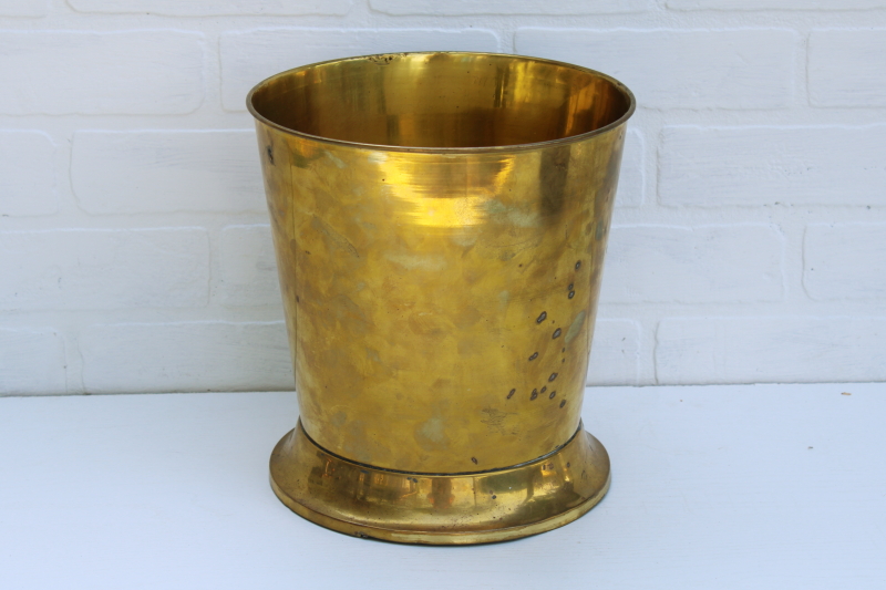 1990s vintage heavy solid brass wastebasket or large planter pot for palm tree or house plant
