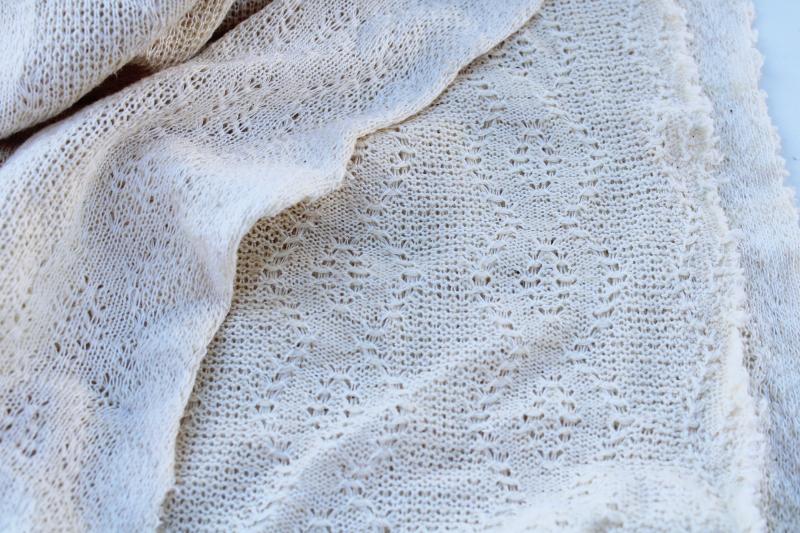 1990s vintage knitted cotton lace fabric, lightweight sweater knit solid ivory