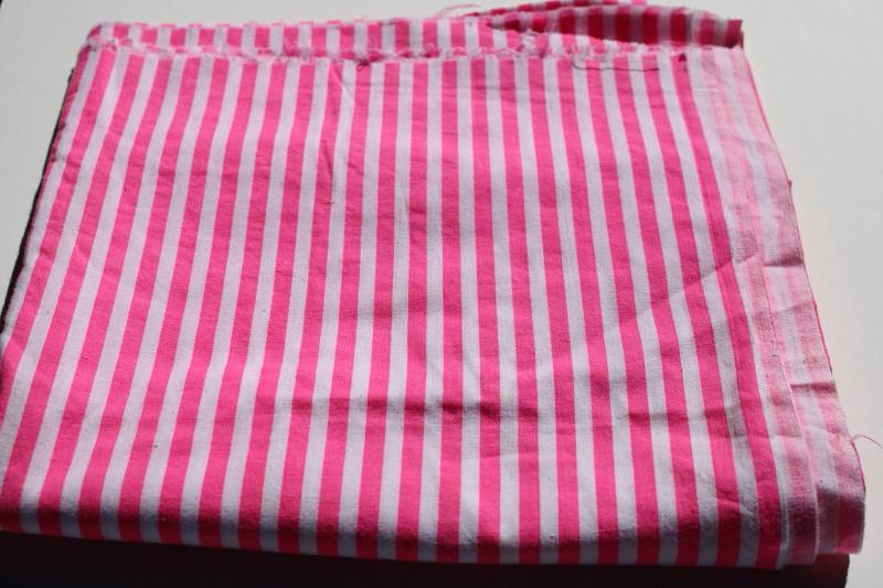 1990s vintage neon pink / white stripe cotton fabric, girly hot pink striped shirting