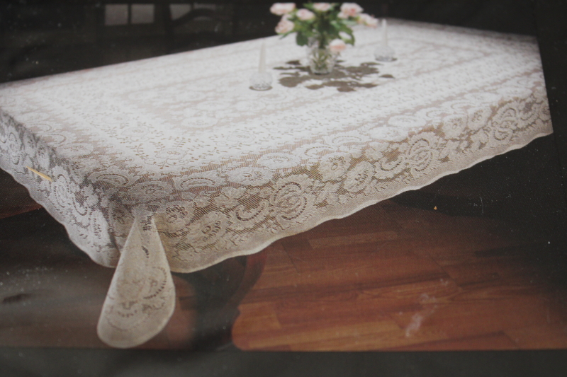 1990s vintage new in package Alexandra cotton lace tablecloth 108  x 60 oval