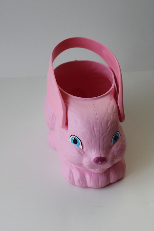 1990s vintage pink plastic bunny rabbit Easter basket, Empire blow mold