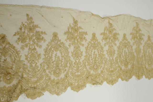 19th century antique ecru silk lace flounce, wide lace edging, French or Belgian?