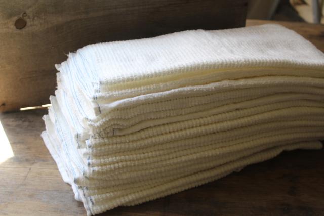 2 dozen vintage bakery kitchen towels, thick white cotton terrycloth dish towel set