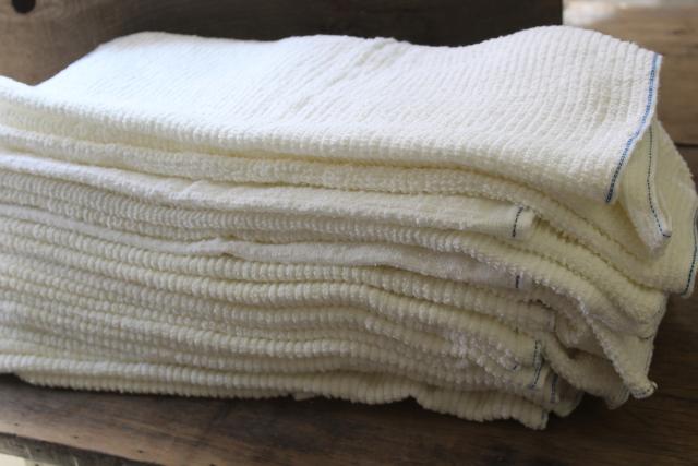 2 dozen vintage bakery kitchen towels, thick white cotton terrycloth dish towel set