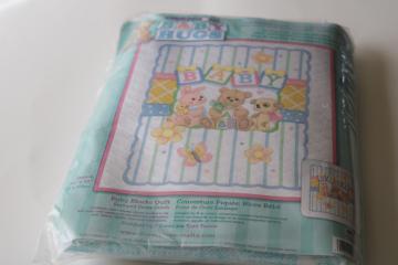 2000s vintage Dimensions kit for stamped cross stitch embroidery, Baby Blocks embroidered quilt