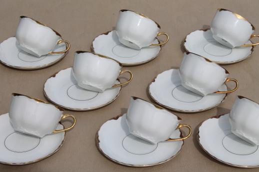26 antique gold and white china teacups and saucers, vintage mismatched china lot