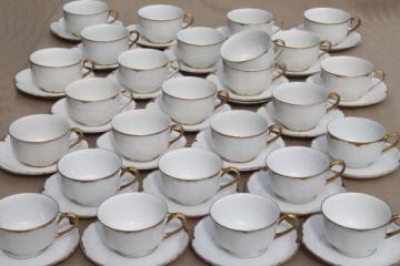 26 antique gold and white china teacups and saucers, vintage mismatched china lot