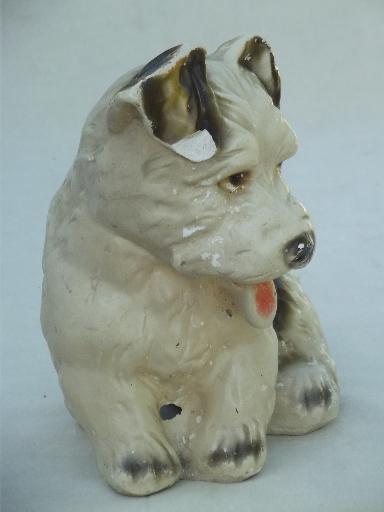 30s 40s vintage carnival chalkware prize, Scottish terrier toy dog