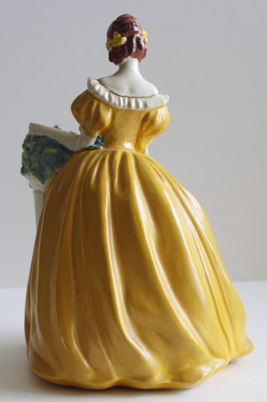 30s 40s vintage chalkware lady figurine, Royal Doulton style girl hand painted plaster
