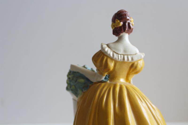 30s 40s vintage chalkware lady figurine, Royal Doulton style girl hand painted plaster