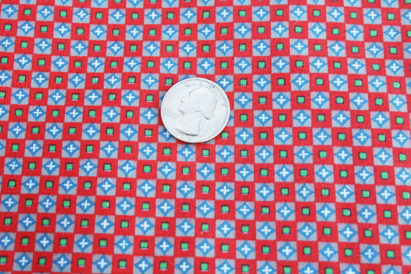 30s 40s vintage fabric, 4 yards crisp cotton tiny checks print red blue green