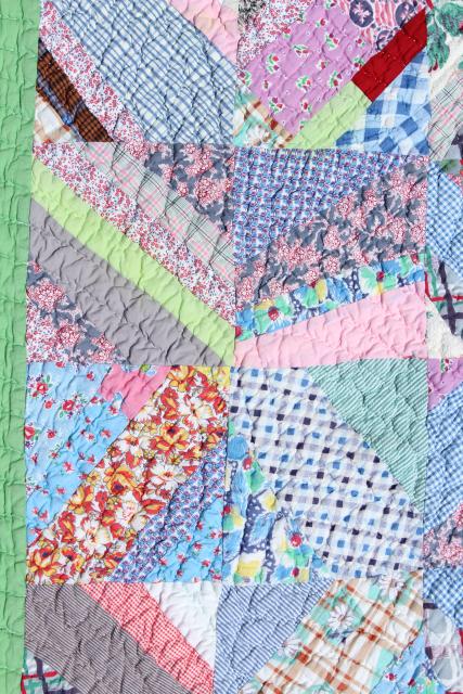 30s 40s vintage hand stitched patchwork quilt, cotton print fabric in ...