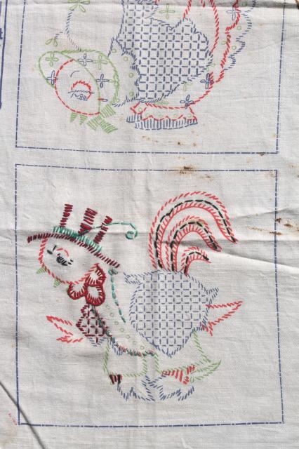 30s 40s vintage print cotton flour sacks, cambric fabric stamped linens to embroider