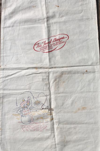 30s 40s vintage print cotton flour sacks, cambric fabric stamped linens to embroider
