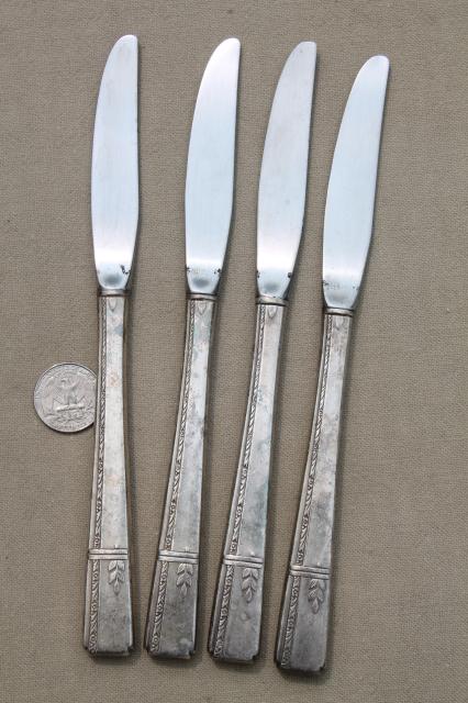 30s art deco vintage silverware, Prestige silver plate flatware lot Oneida Grenoble