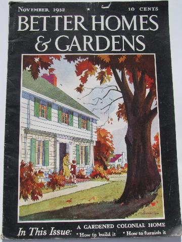 30s vintage Better Homes and Gardens magazines, retro ads and illustrations