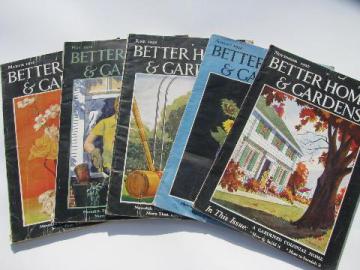 30s vintage Better Homes and Gardens magazines, retro ads and illustrations