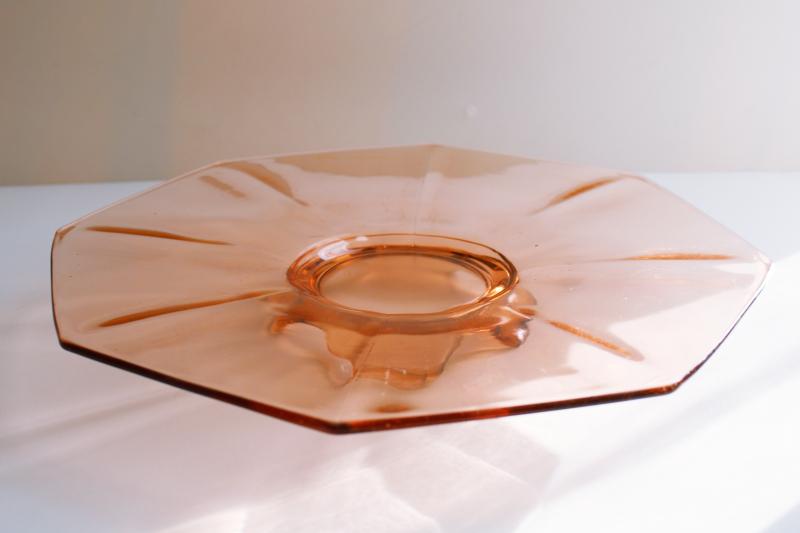 30s vintage depression glass serving tray plate Heisey Octagon flamingo pink