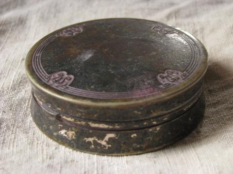 30s vintage double compact for powder and rouge, antique nickel silver