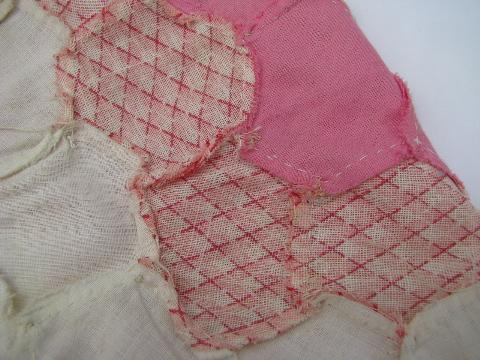 30s vintage patchwork quilt top, old cotton prints, grandma's flower garden