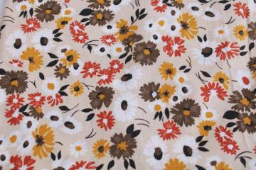 40s 50s vintage 36 inch wide cotton fabric, autumn colors daisy floral print