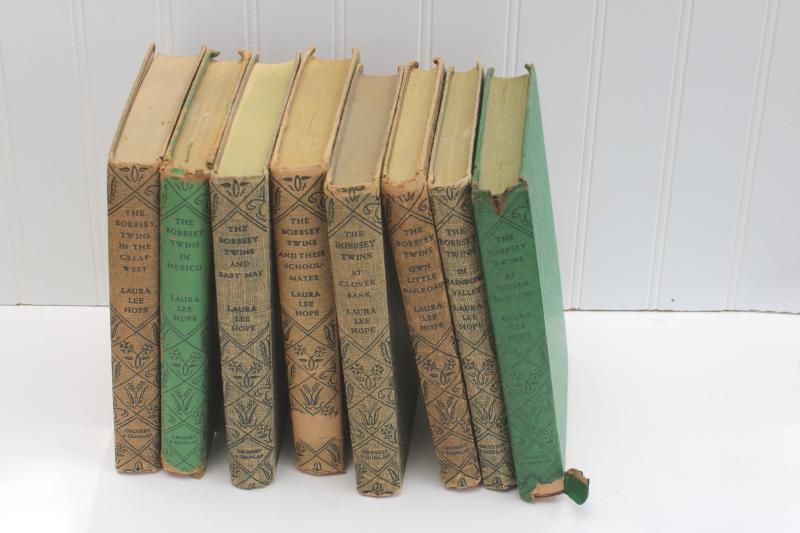 40s 50s vintage Bobbsey Twins books green covers Great West Mexico Indian Hollow etc.