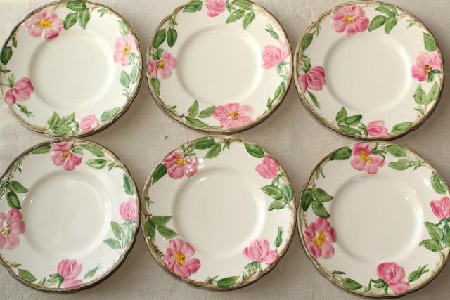 40s 50s vintage Franciscan pottery Desert Rose china, shabby well loved everyday plates