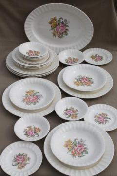 40s 50s vintage Knowles china dinnerware dishes set w/ pink rose yellow tulip floral 