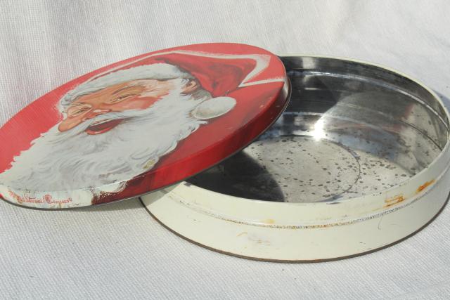 40s 50s vintage Santa Claus tin - Christmas cookies, candy or fruitcake tin