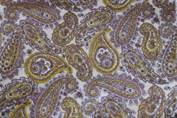 40s 50s vintage cotton fabric, paisley print brown & yellow gold on white