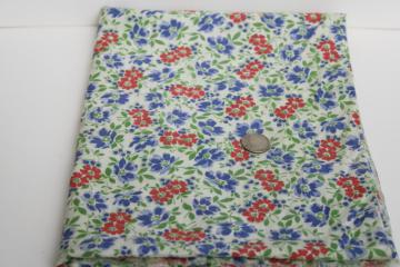 40s 50s vintage cotton feed sack fabric, floral print red & blue flowers