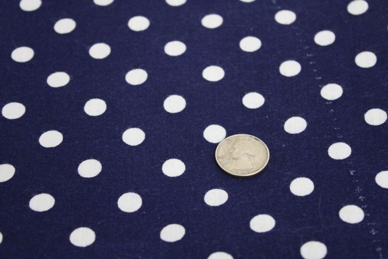 40s 50s vintage cotton feed sack fabric, polka dots print navy blue & white