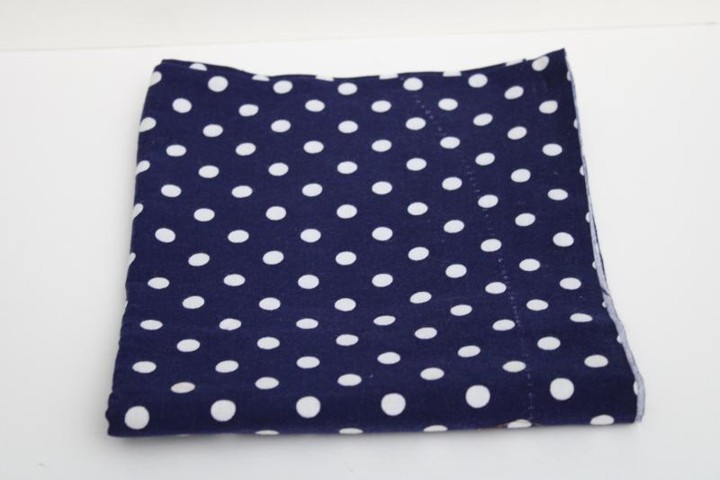 40s 50s vintage cotton feed sack fabric, polka dots print navy blue & white