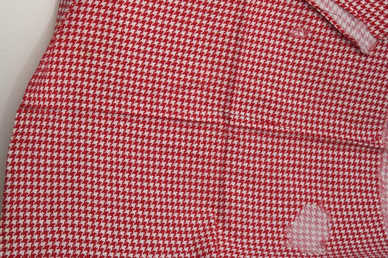 40s 50s vintage cotton feed sack fabric, red & white houndstooth print
