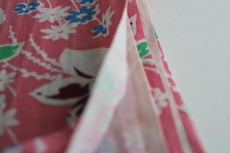 40s 50s vintage cotton feed sack fabric, retro floral print - magnolias on pink