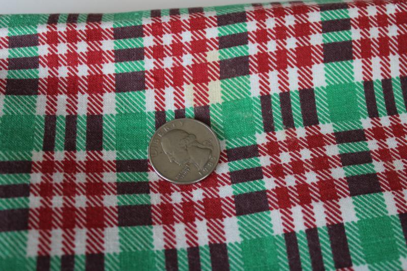 40s 50s vintage cotton feedsack fabric, red & green checked plaid print
