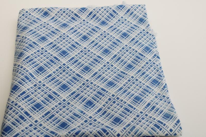 40s 50s vintage cotton feedsack fabric, sky blue & white plaid print 